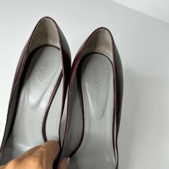 SERGIO ROSSI Oxblood Red Wine Platform Pump Heel patent leather womens 39 US 9 - Picture 4 of 8